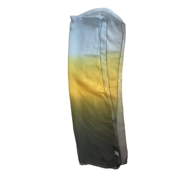 Green Yellow Gray Silk Tie and Dye Scarf - Picture 2 of 5